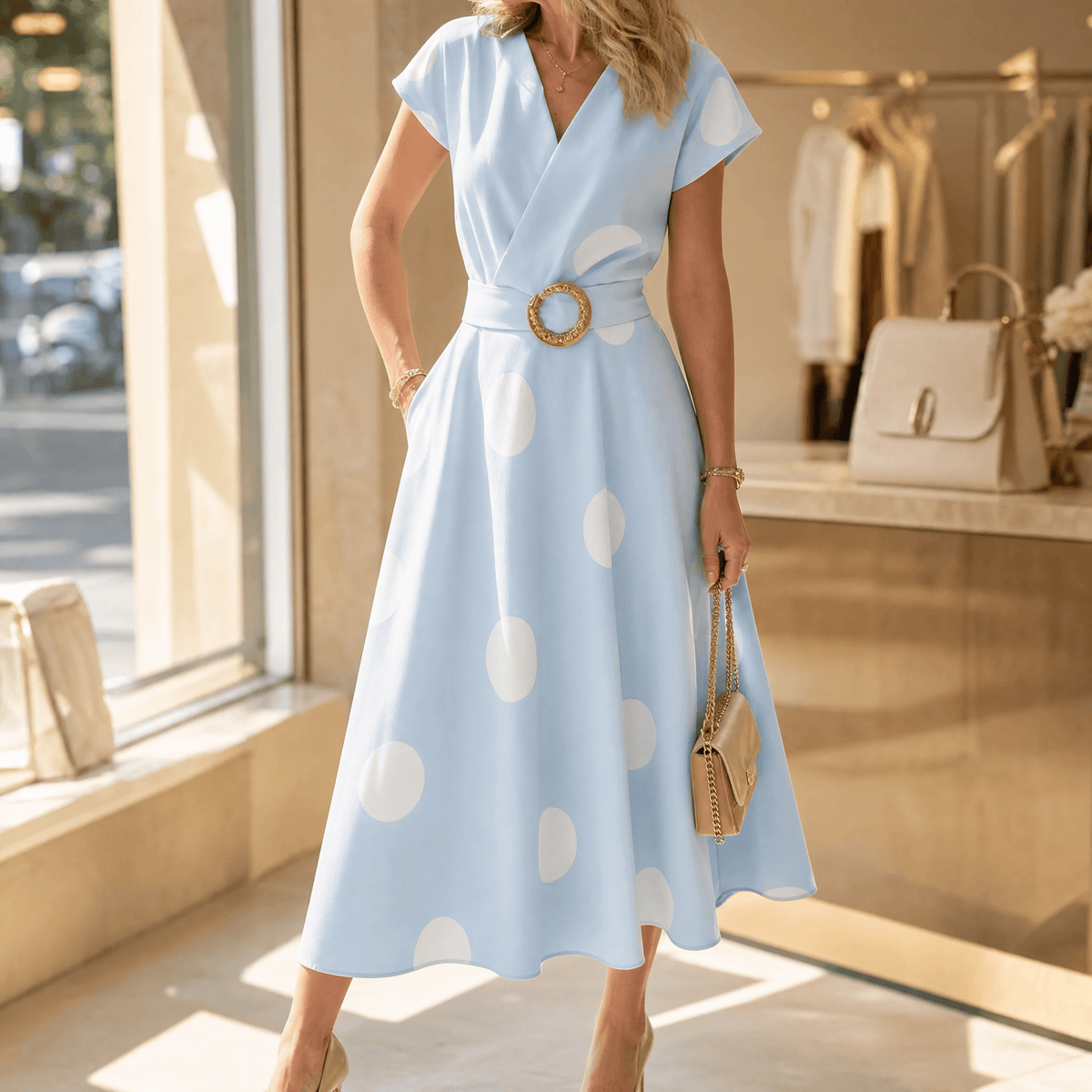 Marlowe | Belted Polka Dot Midi Dress