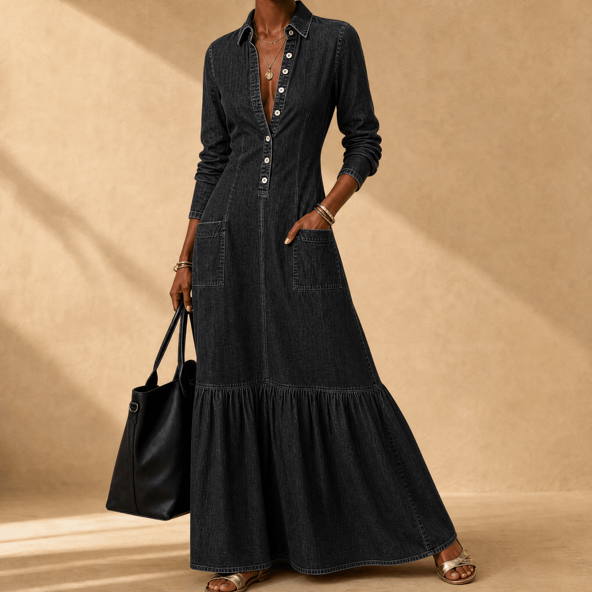 Mavira | Ruffle-Hem Denim Dress