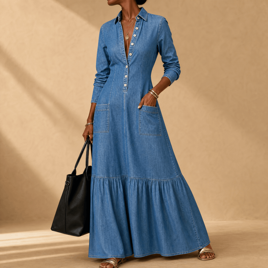 Mavira | Ruffle-Hem Denim Dress