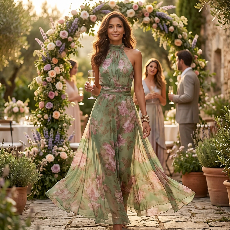Rosalie | Halter Floral Maxi Dress