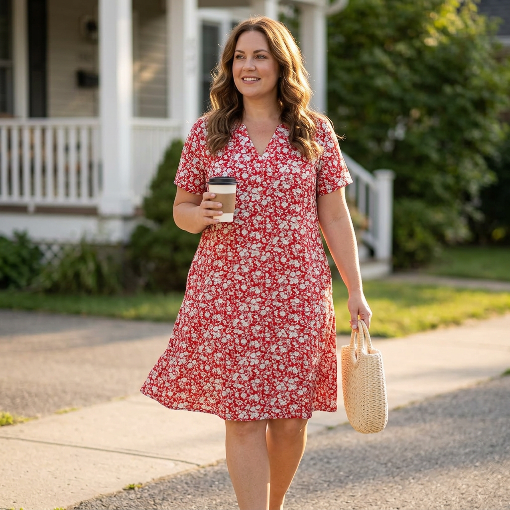 Veluna | V-Neck Floral Dress