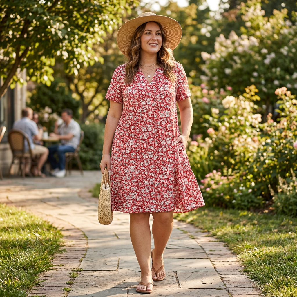 Veluna | V-Neck Floral Dress