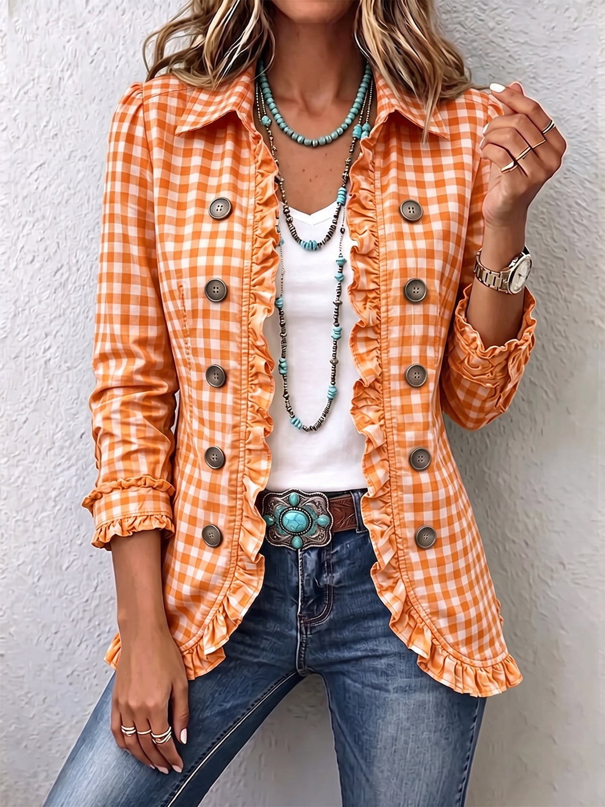 Charlene | Gingham Ruffled Jacket