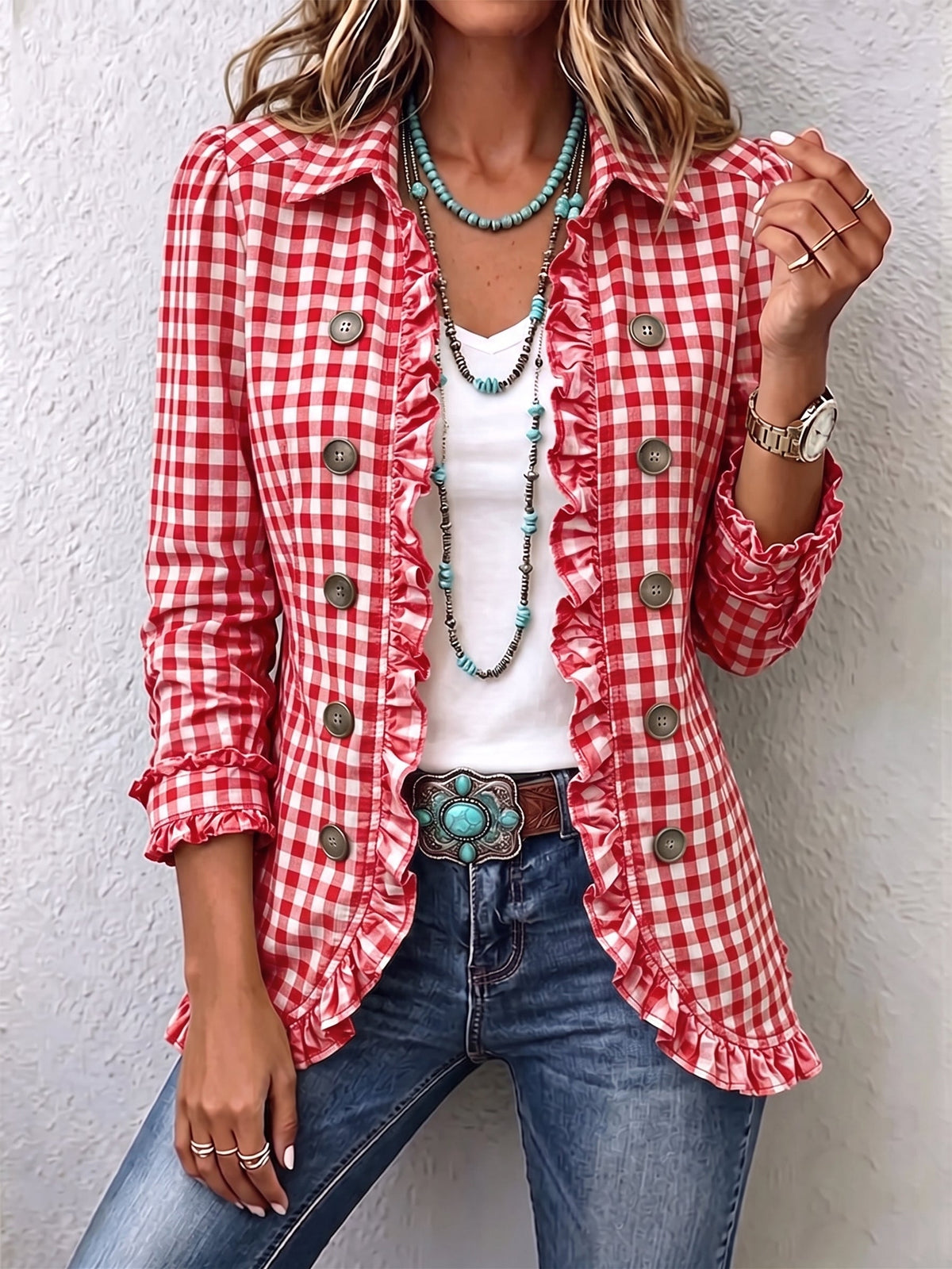 Charlene | Gingham Ruffled Jacket