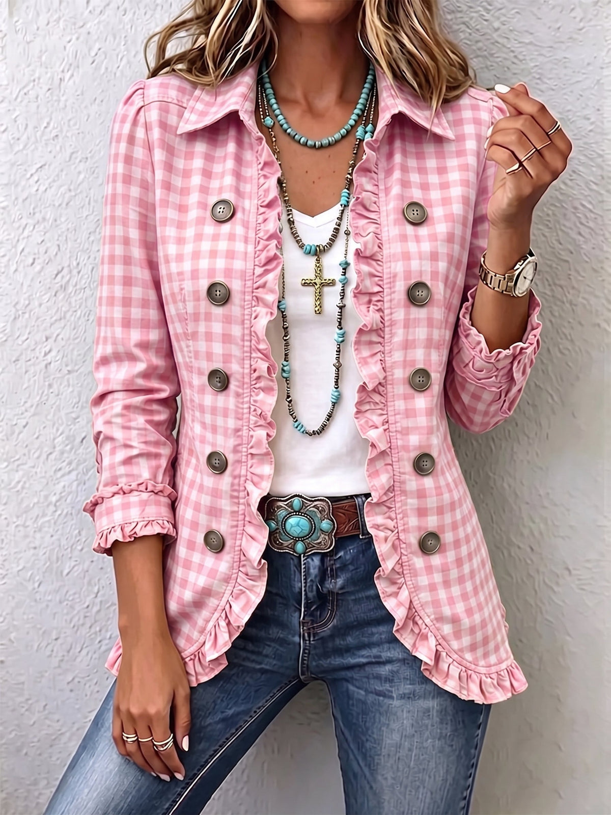 Charlene | Gingham Ruffled Jacket