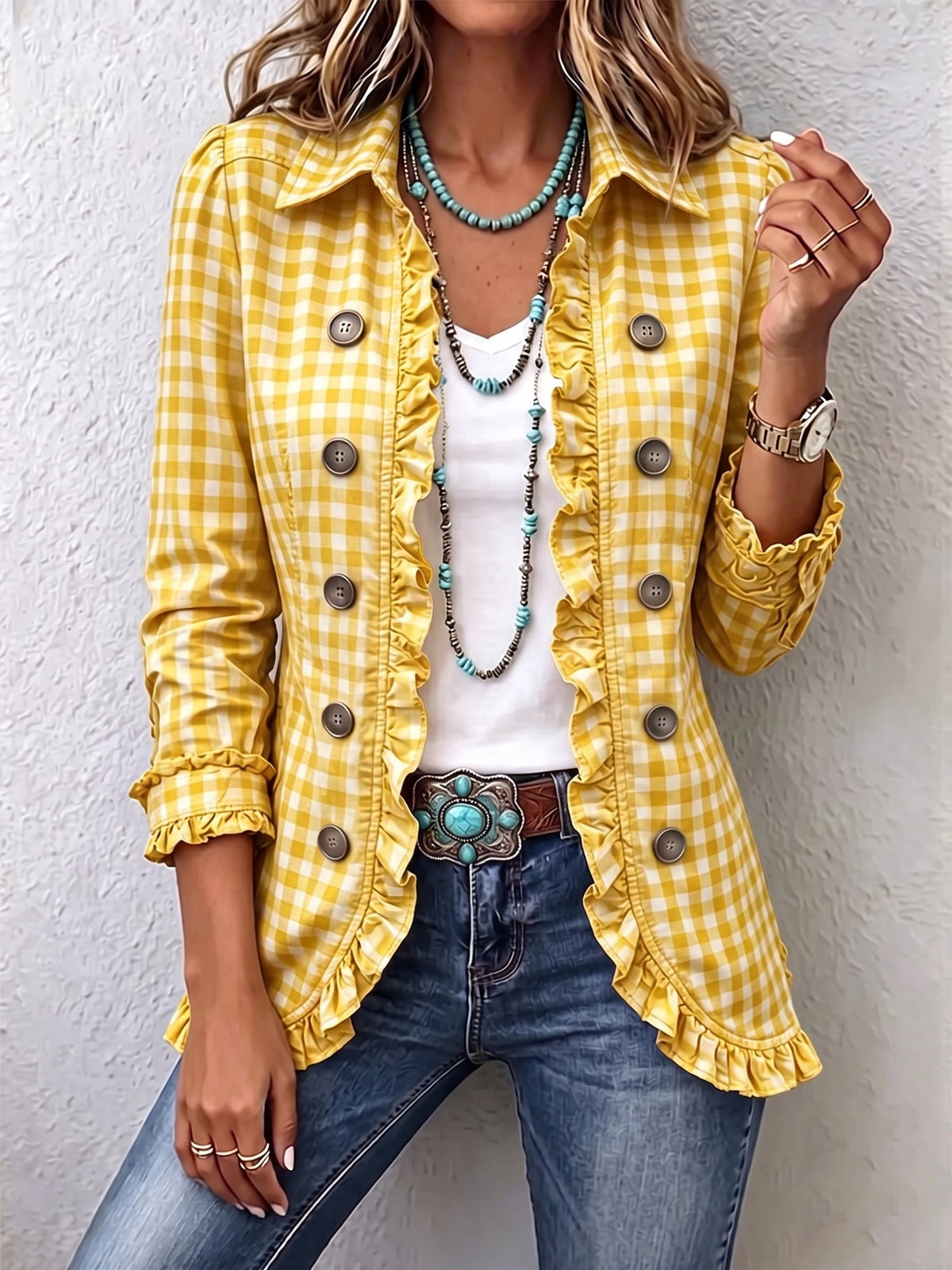 Charlene | Gingham Ruffled Jacket