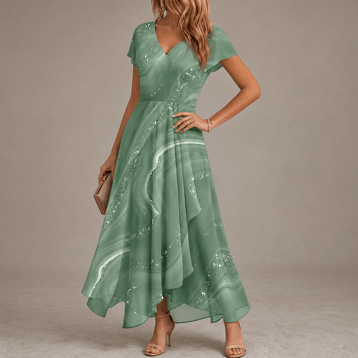 Ophelia | Marbled Chiffon Midi Dress