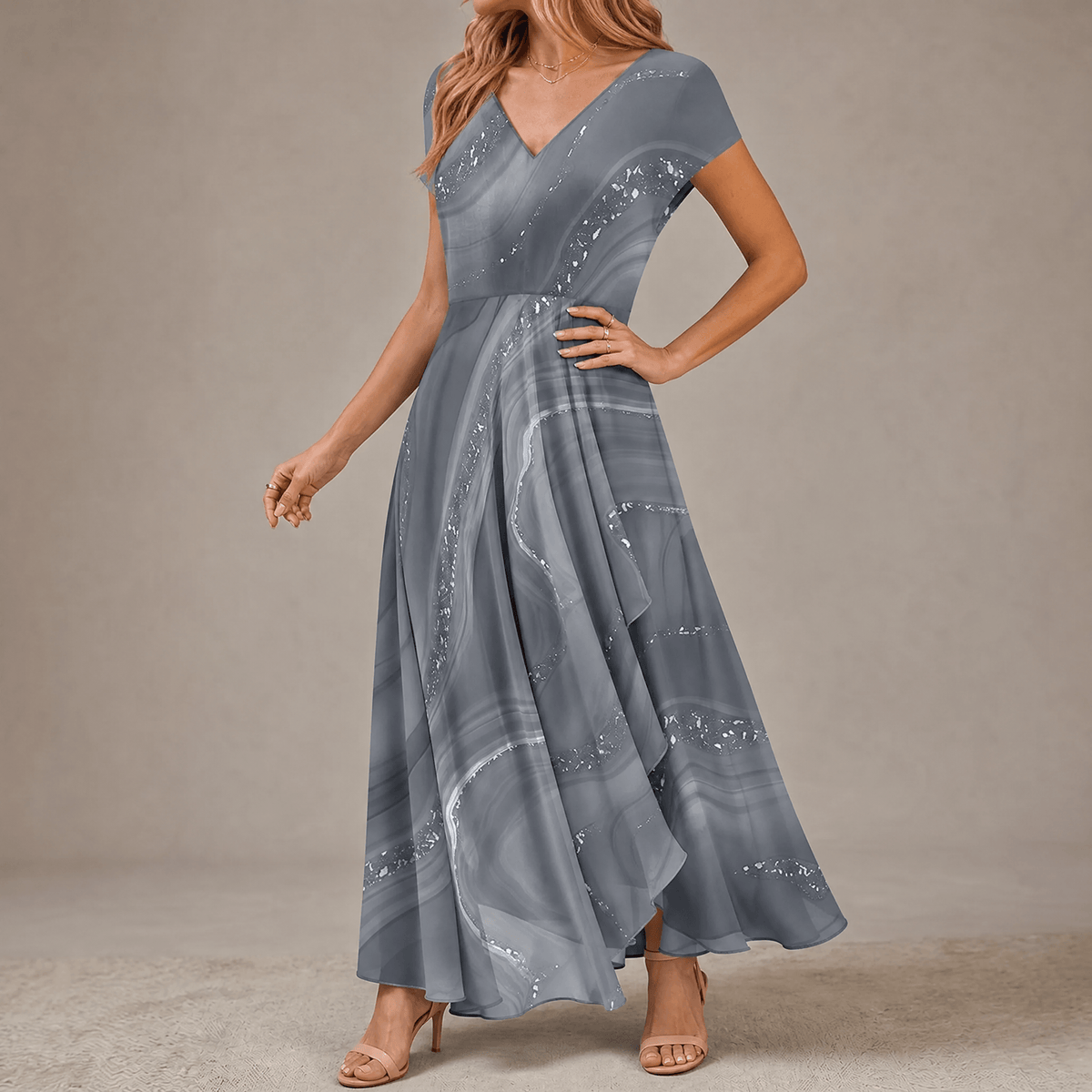 Ophelia | Marbled Chiffon Midi Dress