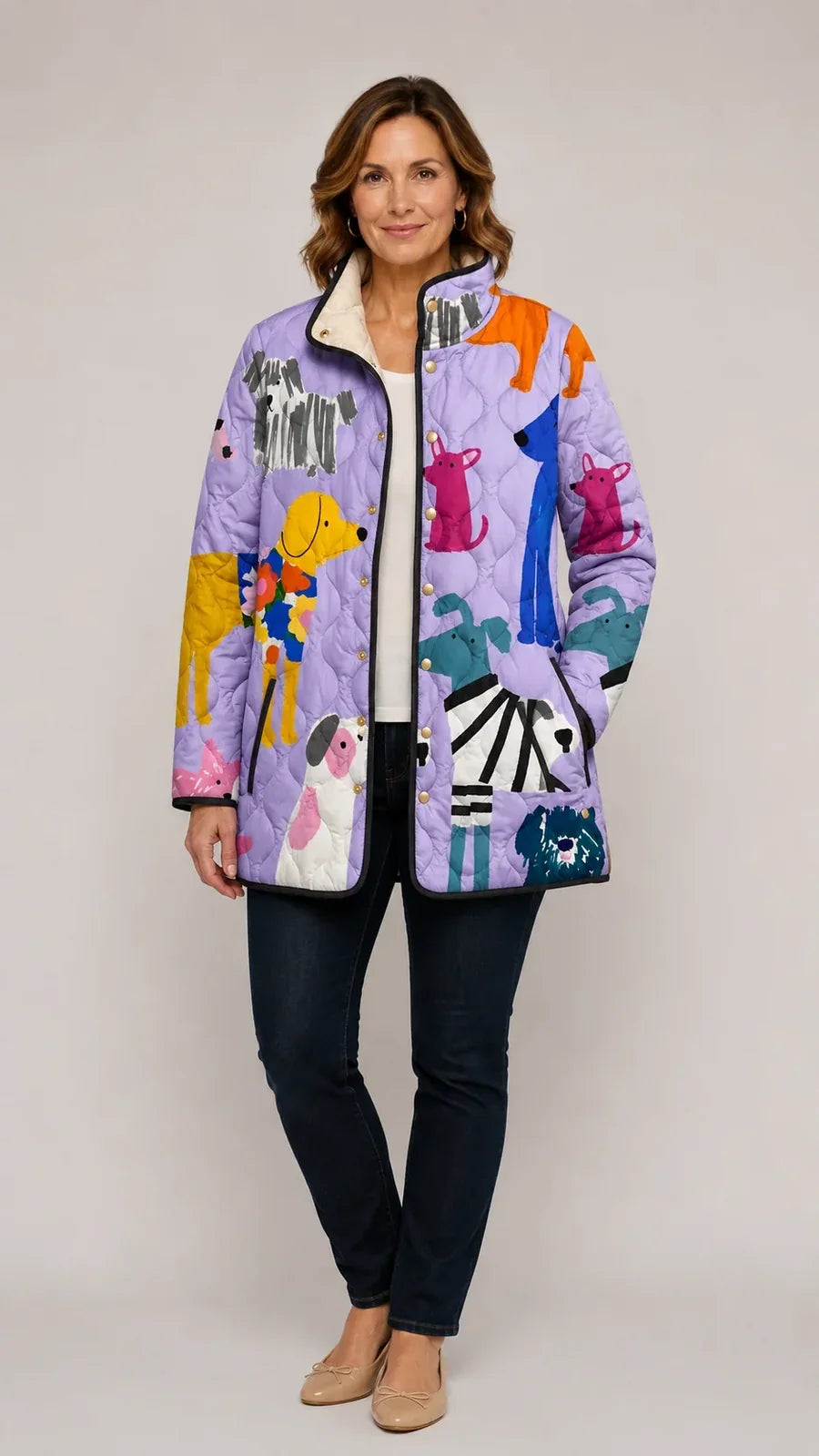 Rhea | Quilted Dog Print Jacket