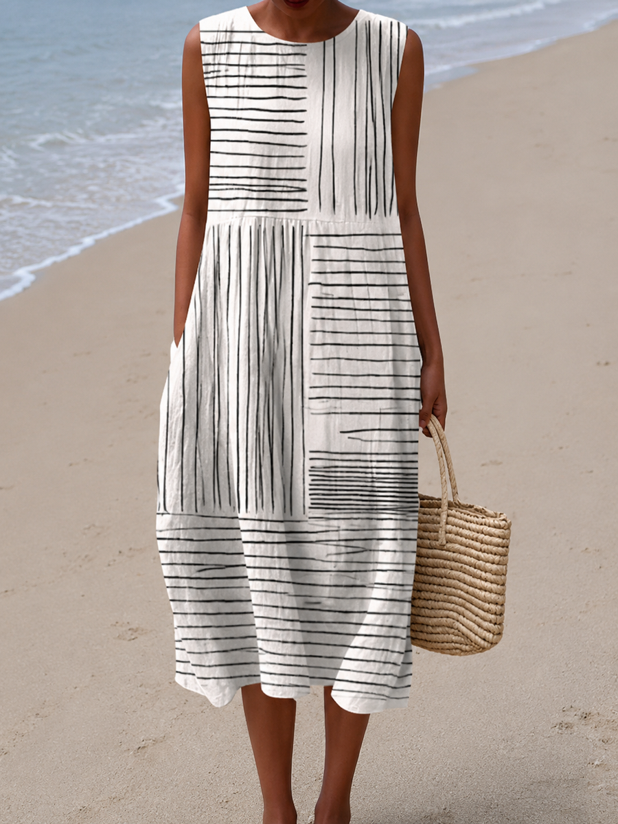 Amara | Graphic Line-Print Midi Dress
