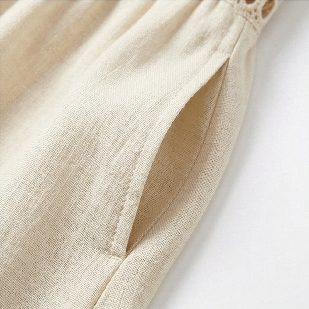 Solenne | Lace Cotton Linen Midi Dress