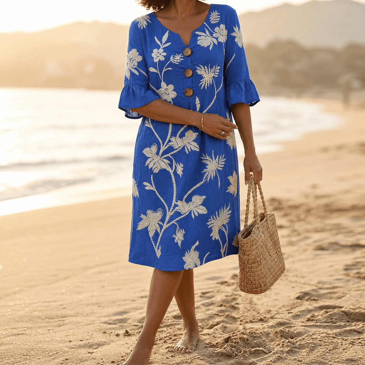 Solenya | Botanical Flutter-Sleeve Midi Dress