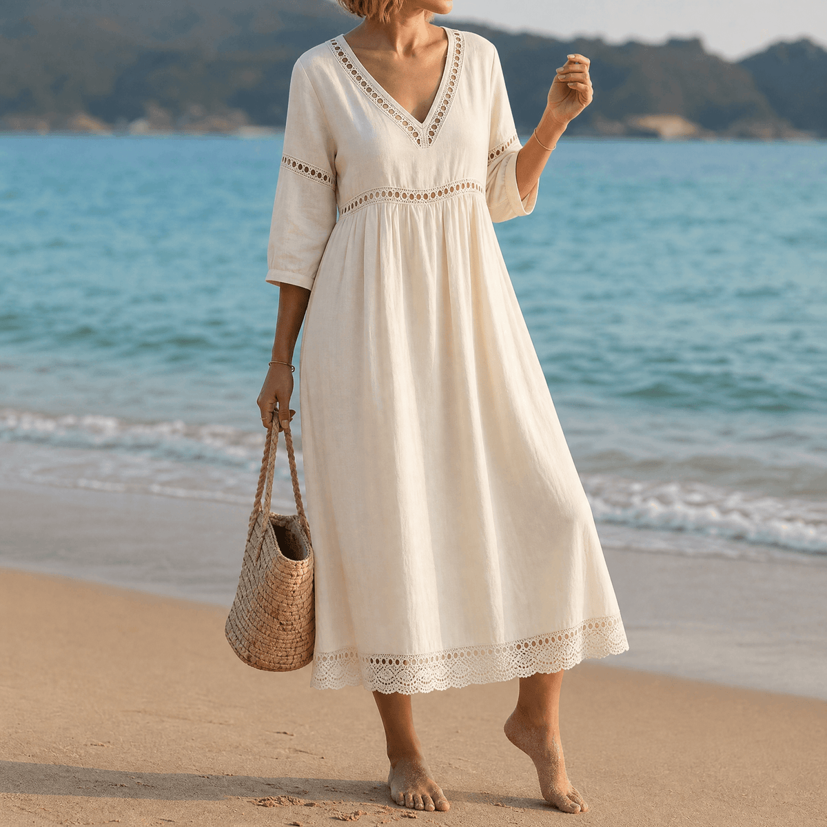 Solmera | Crochet Trim Midi Dress