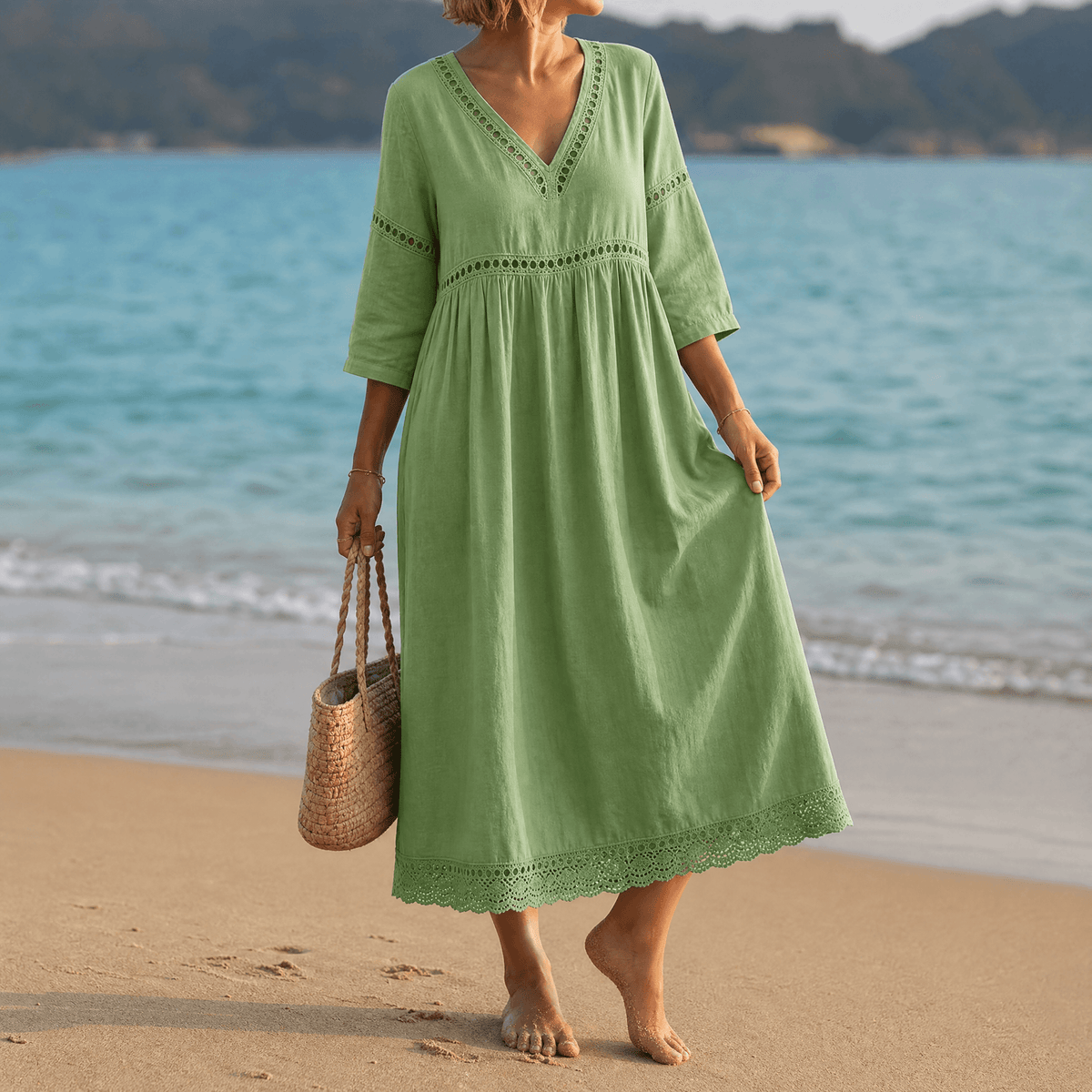 Solmera | Crochet Trim Midi Dress
