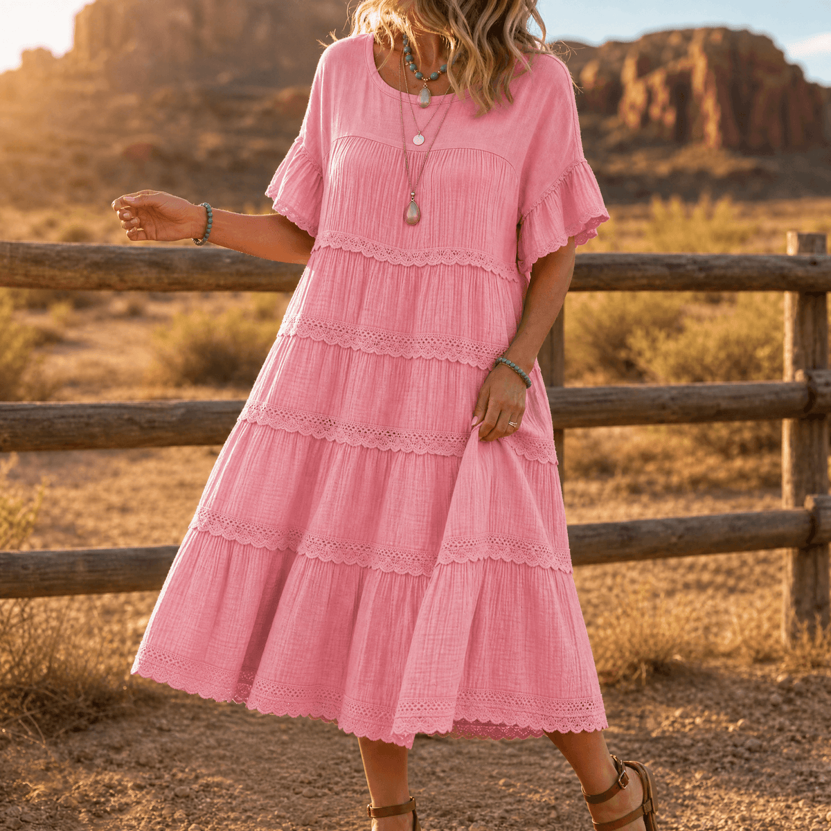 Sundara | Tiered Lace Midi Dress