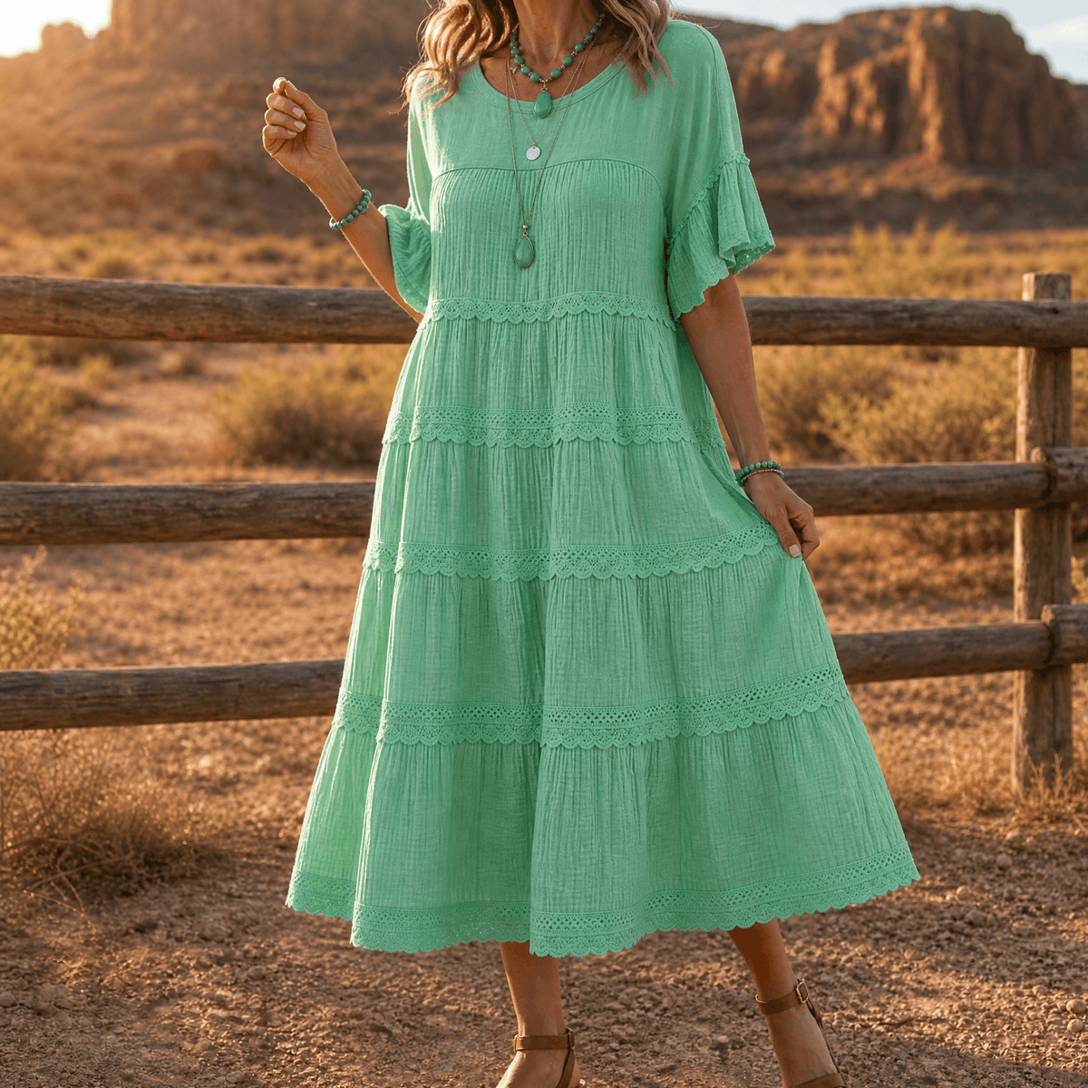 Sundara | Tiered Lace Midi Dress