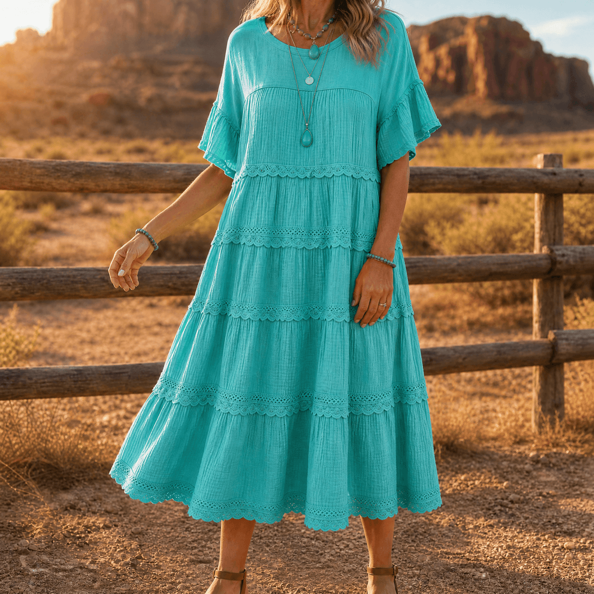 Sundara | Tiered Lace Midi Dress