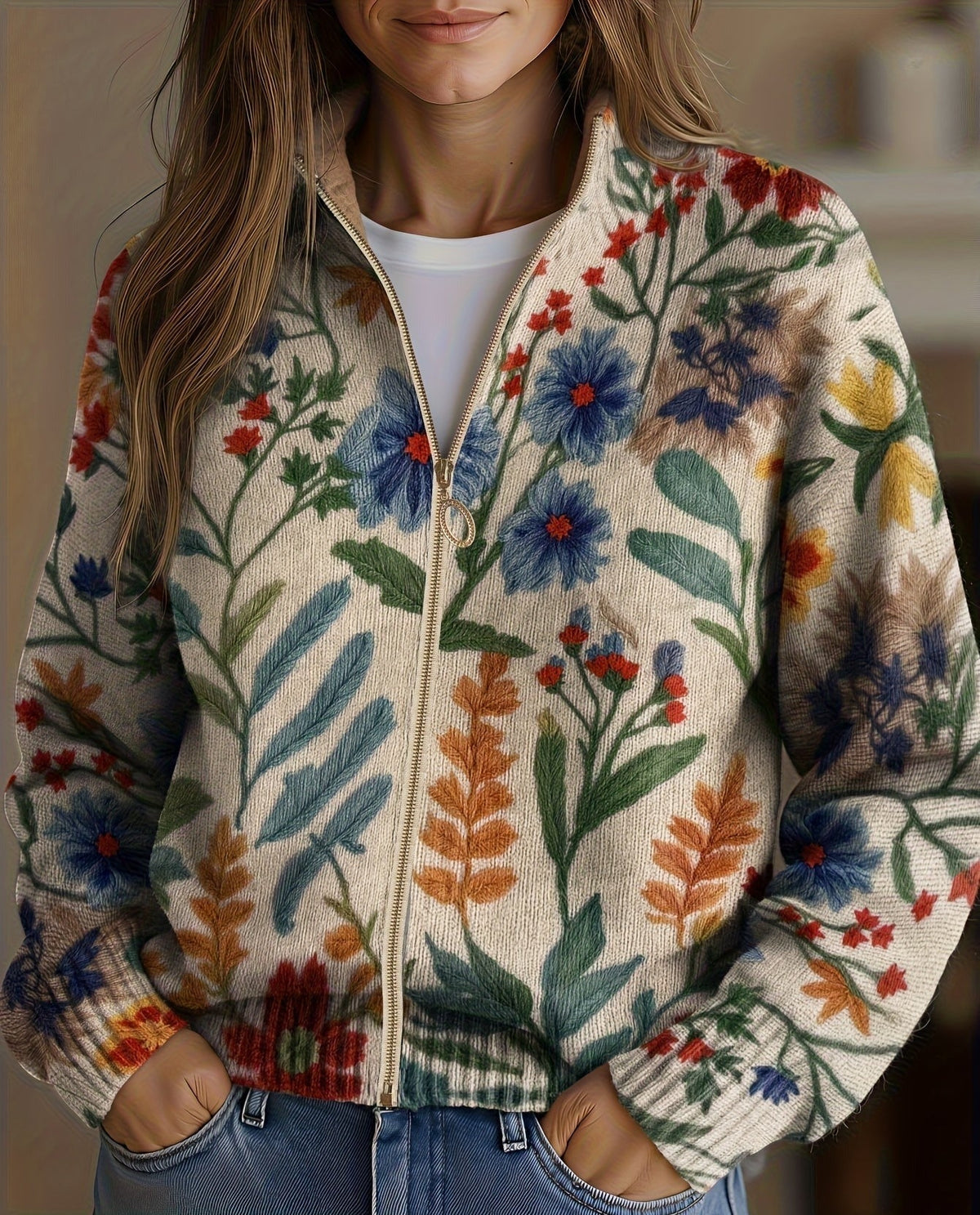 Tabitha | Botanical Zip Cardigan