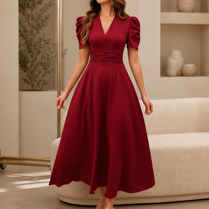Adeline | Ruched Waist Midi Dress
