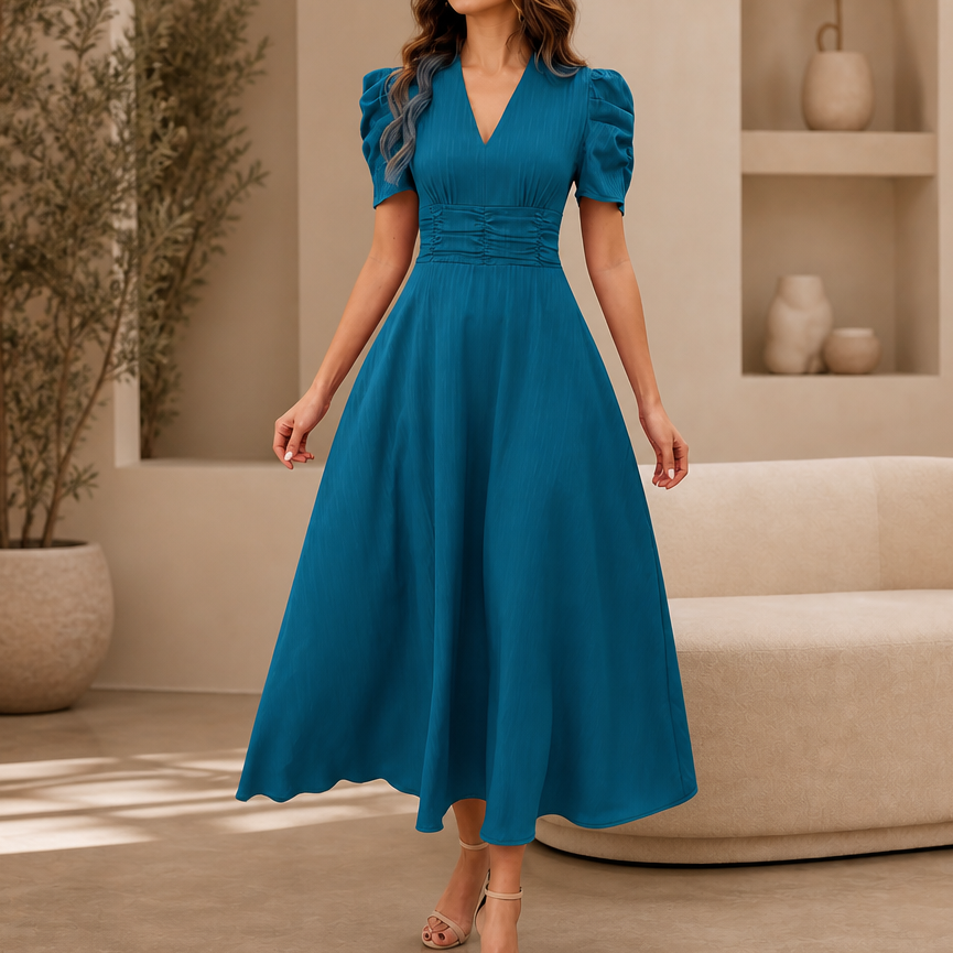 Adeline | Ruched Waist Midi Dress