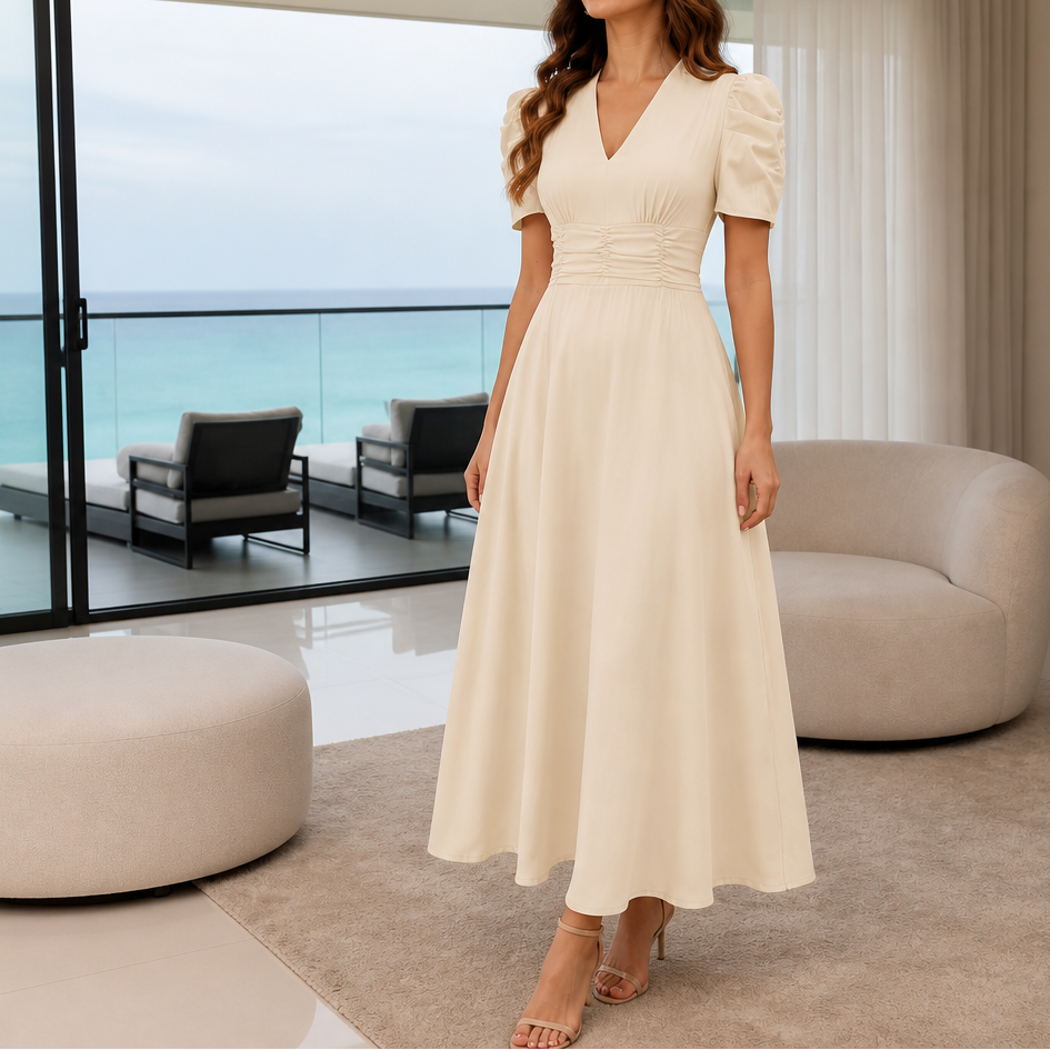 Adeline | Ruched Waist Midi Dress