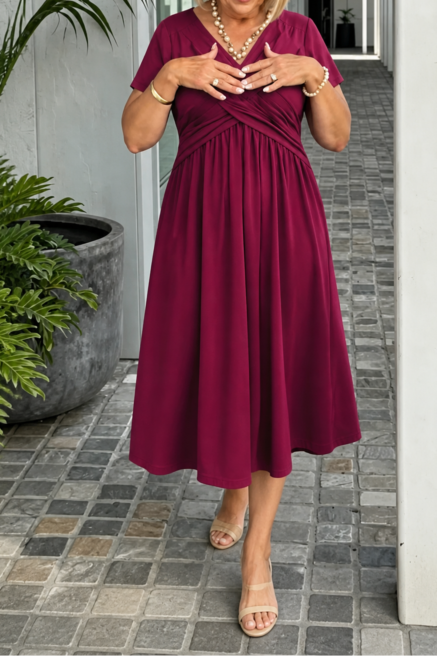 Adeline | Crossover Pleated Midi Dress