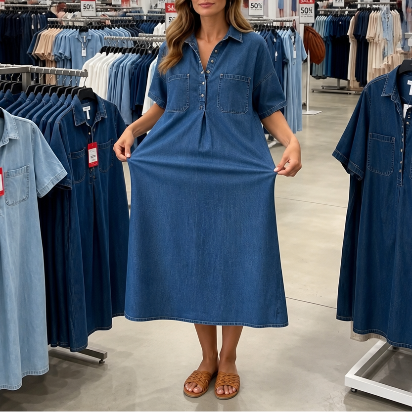 Harlow | Pocketed Denim Midi Dress