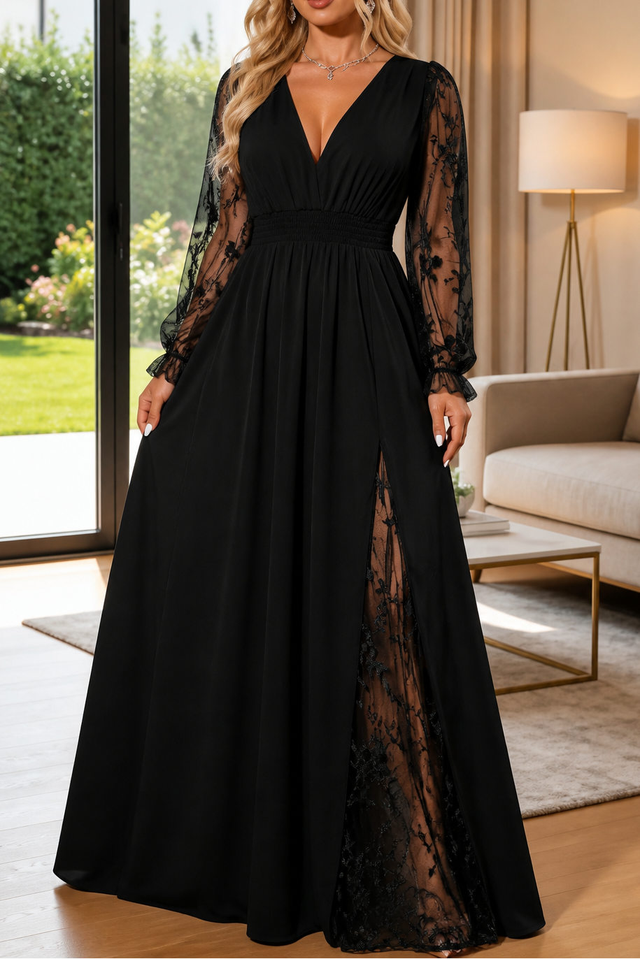 Wearbella | Lace-Sleeve A-Line Maxi Dress