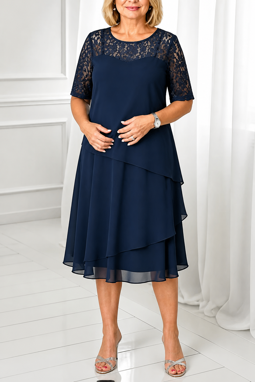 Adeline | Tiered Lace Midi Dress