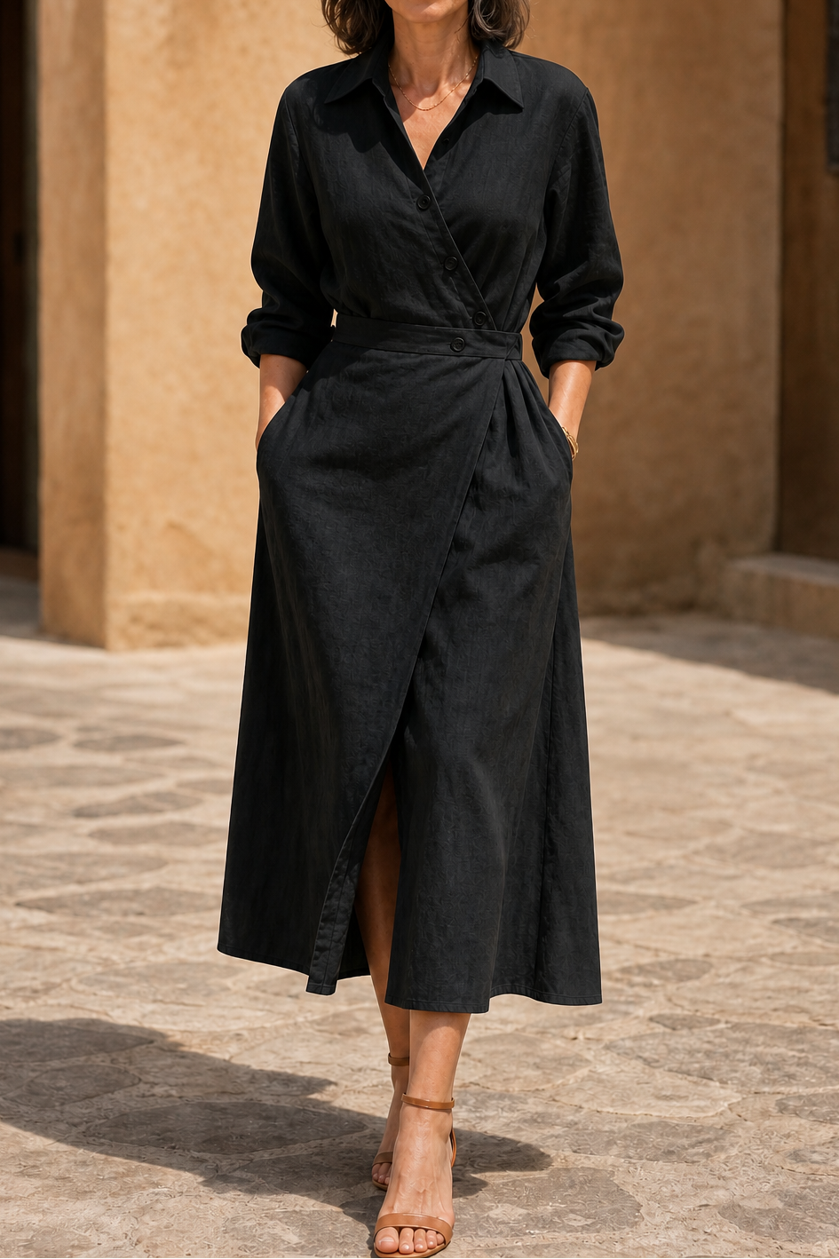 Adeline | Wrap-Belt Midi Shirt Dress