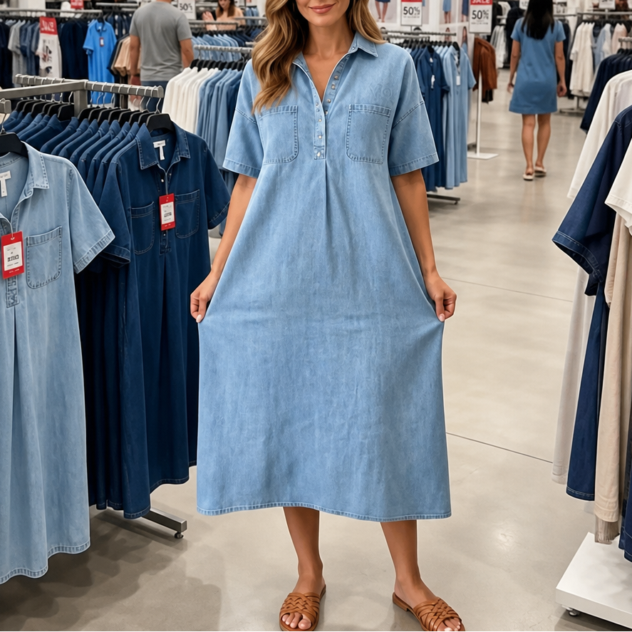 Harlow | Pocketed Denim Midi Dress