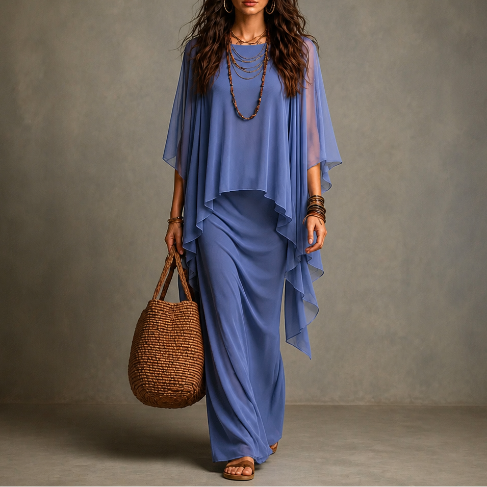 Adeline | Cape Sleeve Maxi Dress