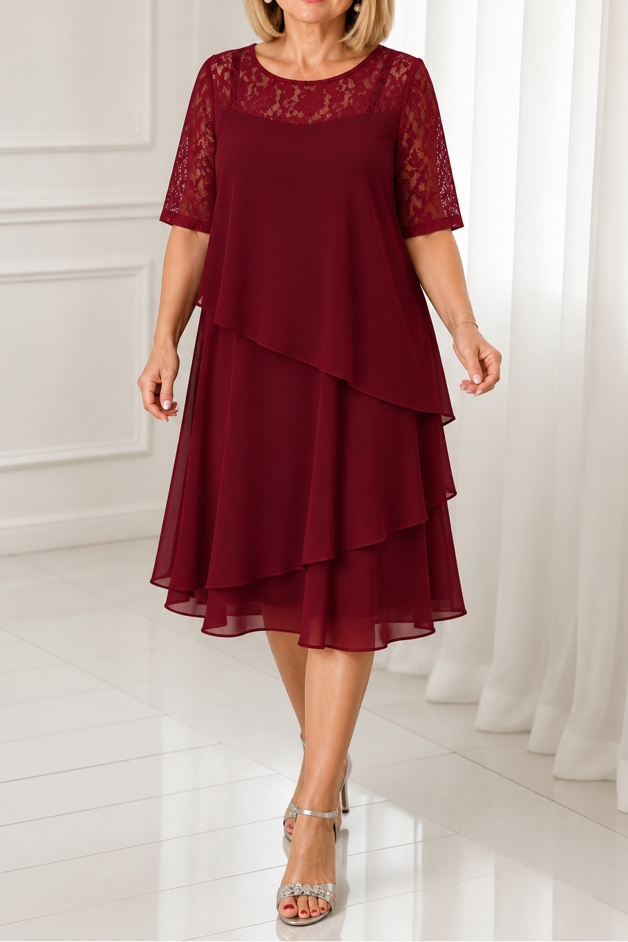Adeline | Tiered Lace Midi Dress