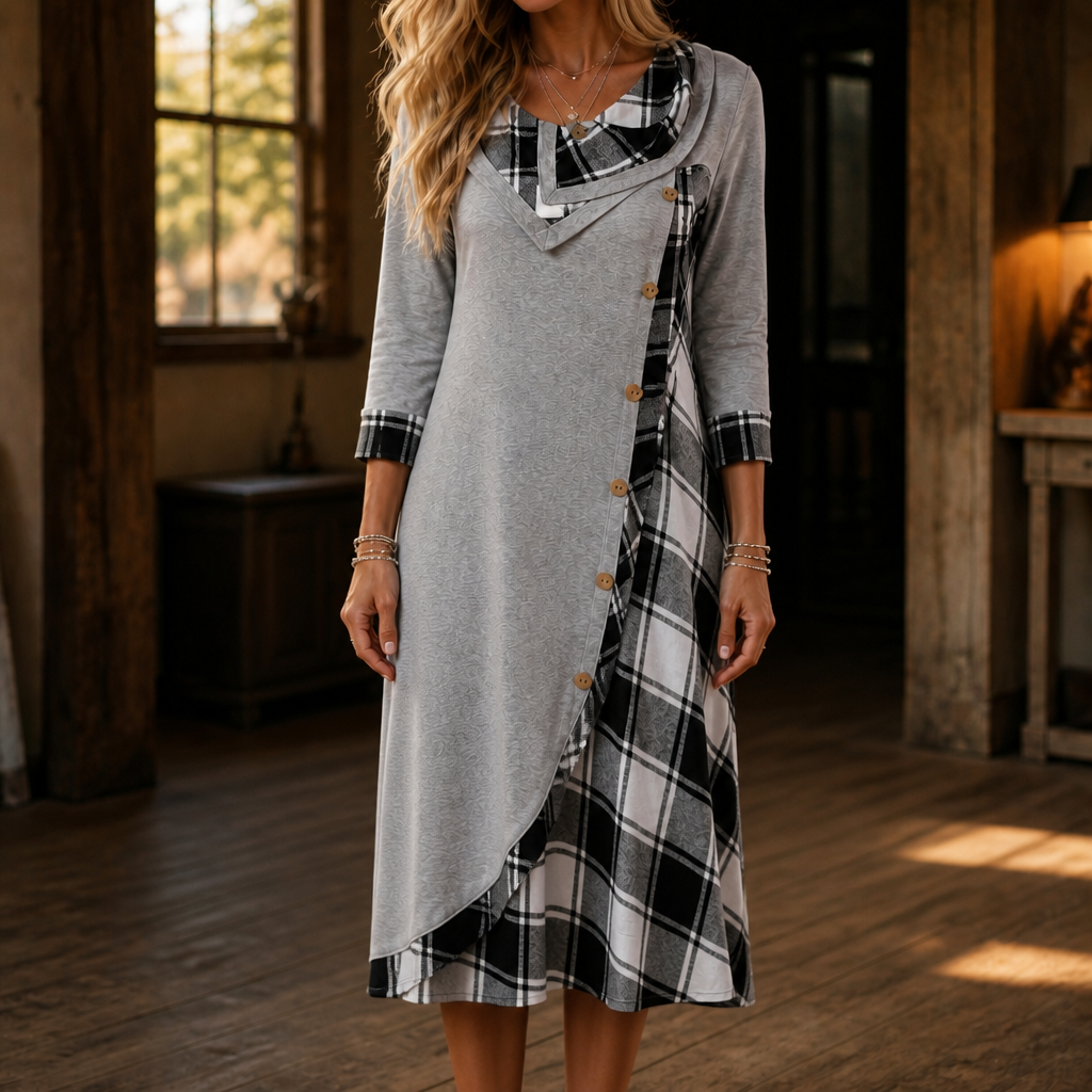 Wovelle | Plaid Patchwork Midi Dress