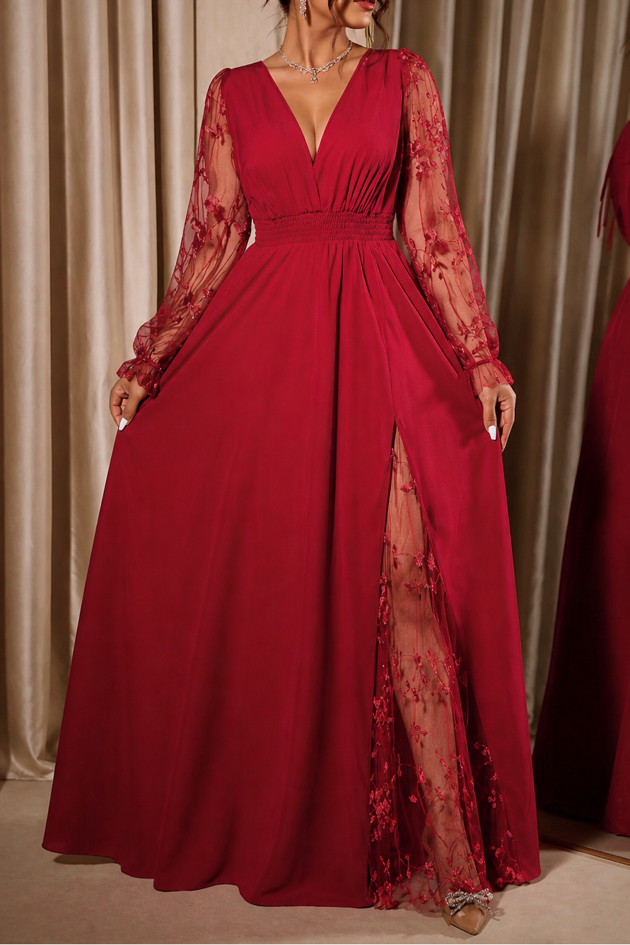 Wearbella | Lace-Sleeve A-Line Maxi Dress
