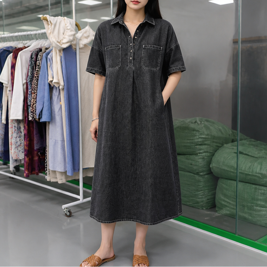 Harlow | Pocketed Denim Midi Dress