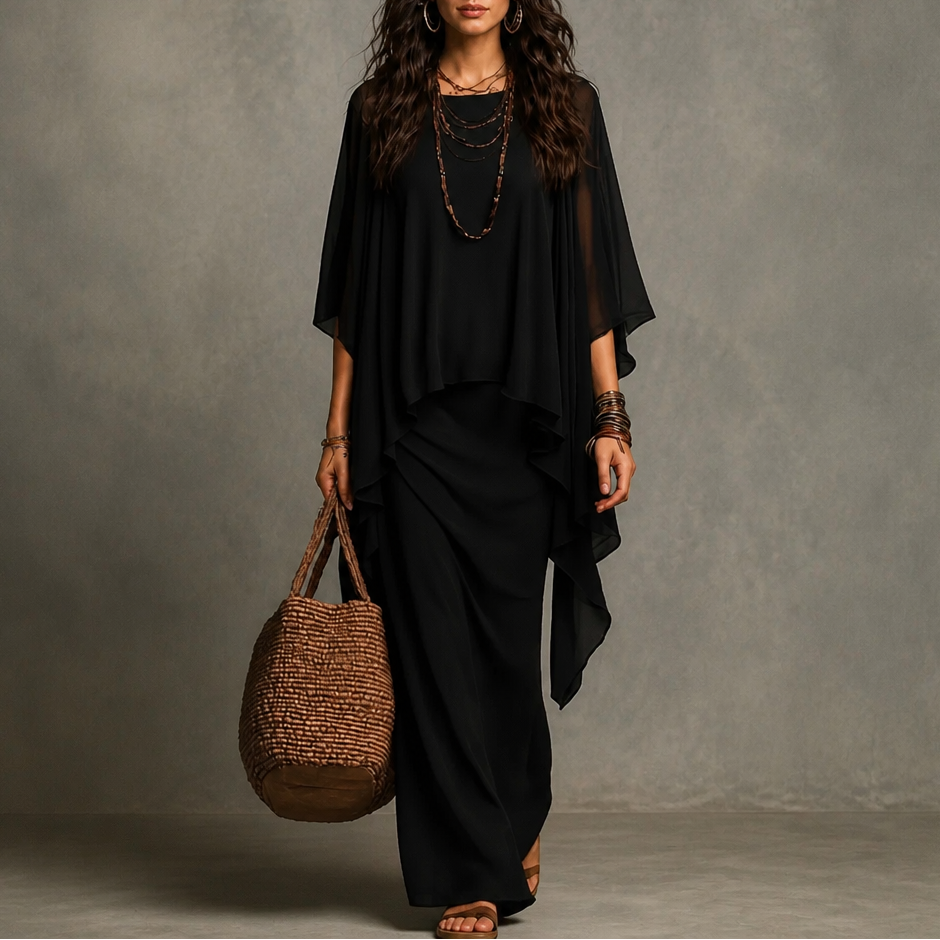 Adeline | Cape Sleeve Maxi Dress