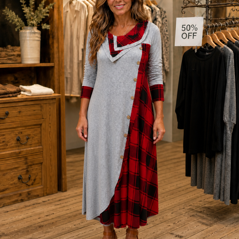 Wovelle | Plaid Patchwork Midi Dress