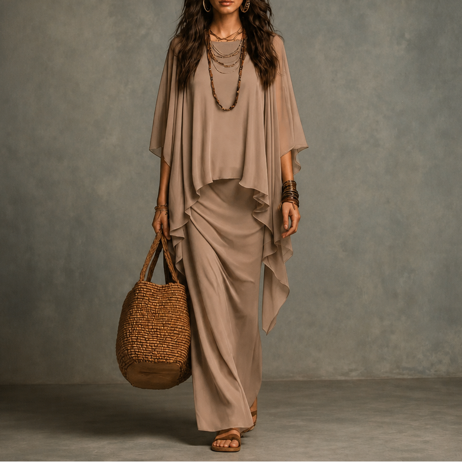 Adeline | Cape Sleeve Maxi Dress