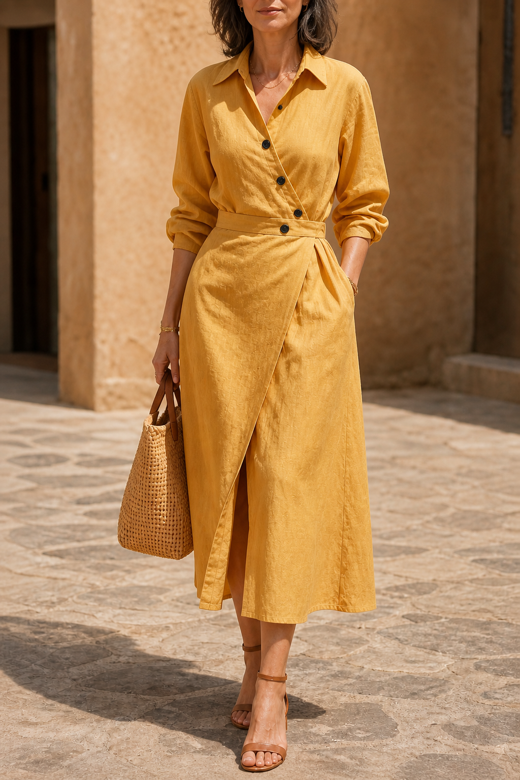 Adeline | Wrap-Belt Midi Shirt Dress