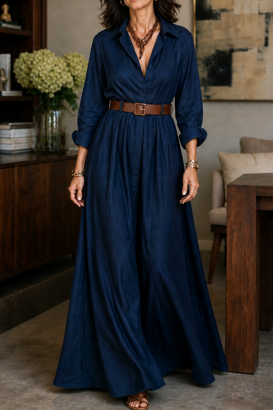 Adeline | Belted Collared Maxi Dress