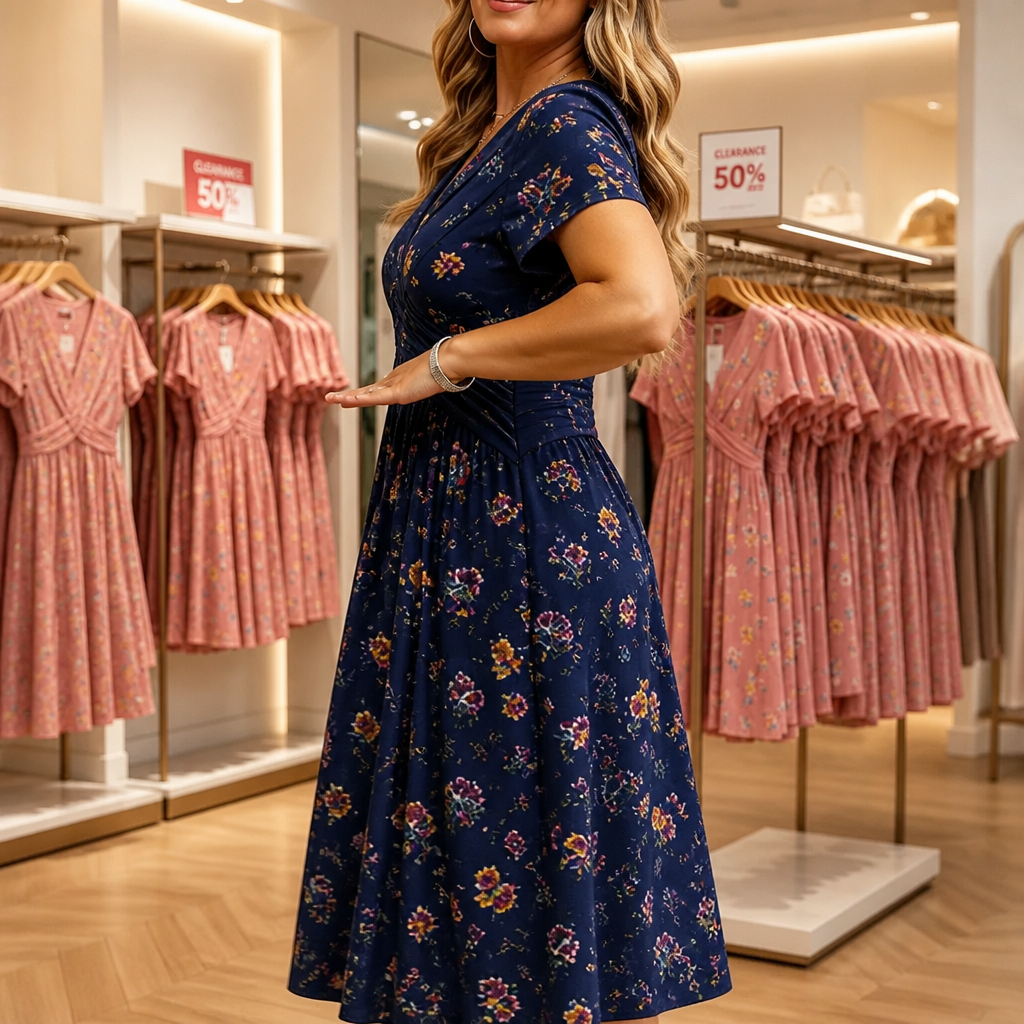 Curvella | Twist-Waist Floral Midi Dress