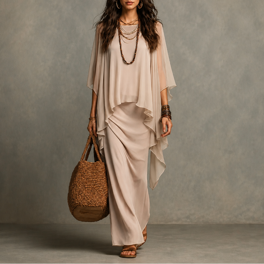 Adeline | Cape Sleeve Maxi Dress