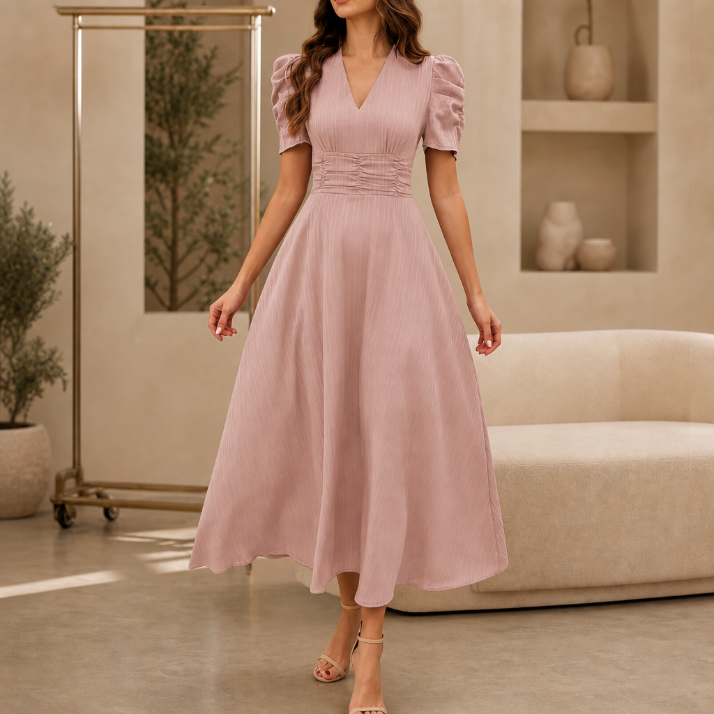 Adeline | Ruched Waist Midi Dress