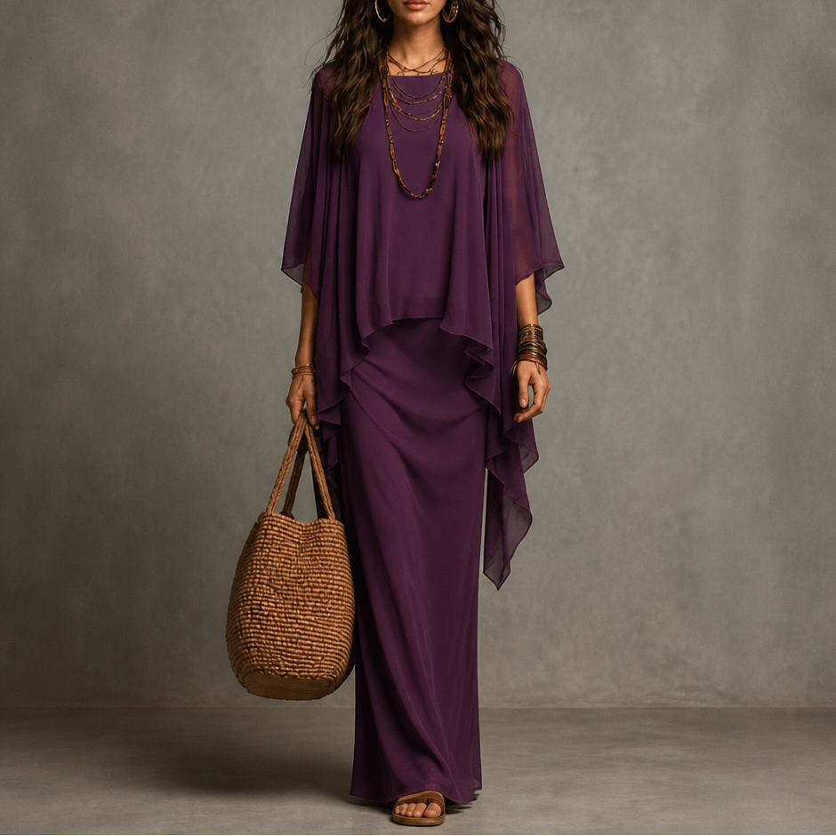 Adeline | Cape Sleeve Maxi Dress
