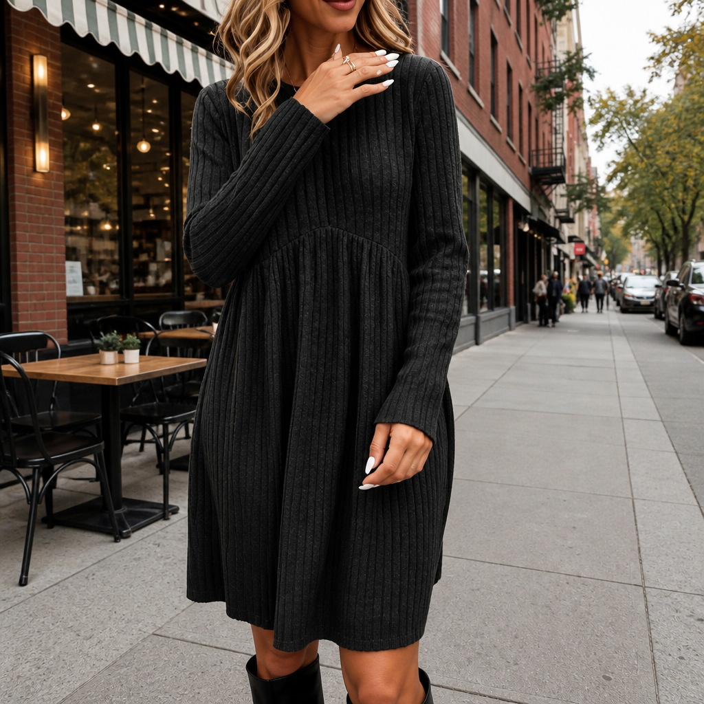 Adeline | Ribbed Knit A-Line Dress