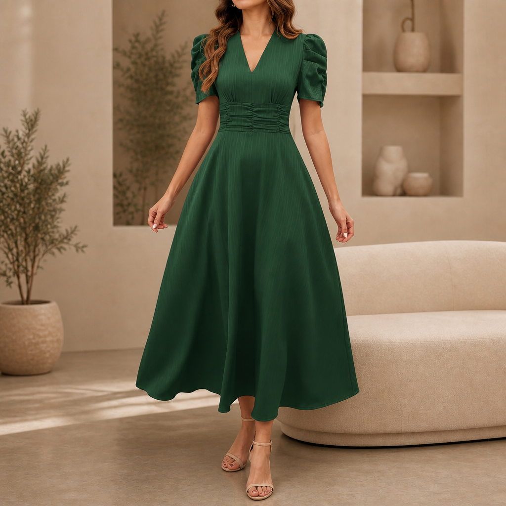 Adeline | Ruched Waist Midi Dress