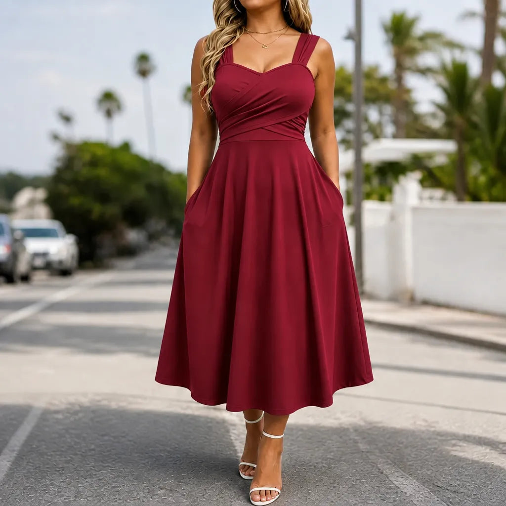 Vellora | Ruched Sweetheart Midi Dress