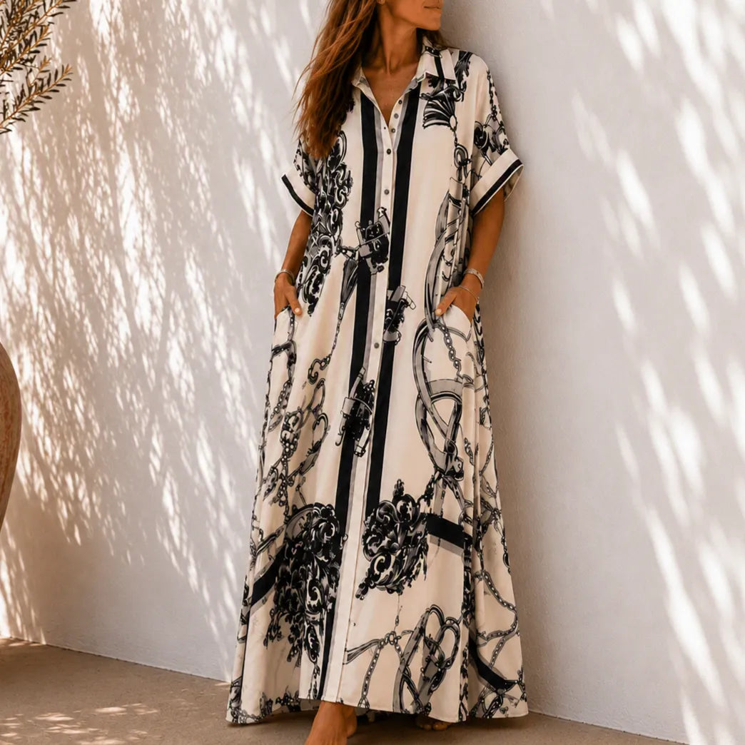 Solenne | Vintage Scroll Maxi Dress
