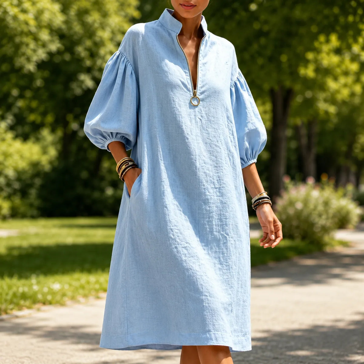 Solvana | Half-Zip Puff Sleeve Dress